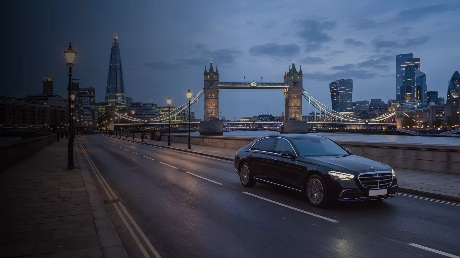 Luxury chauffeur journey near Tower Bridge in London
