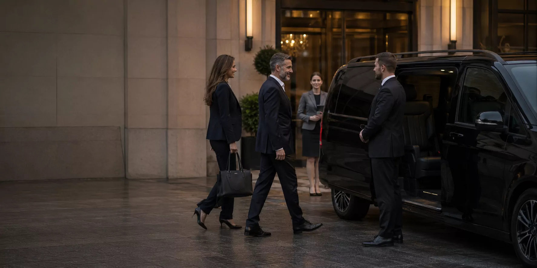 Luxury chauffeur vehicle arriving for an executive event transfer in Bristol