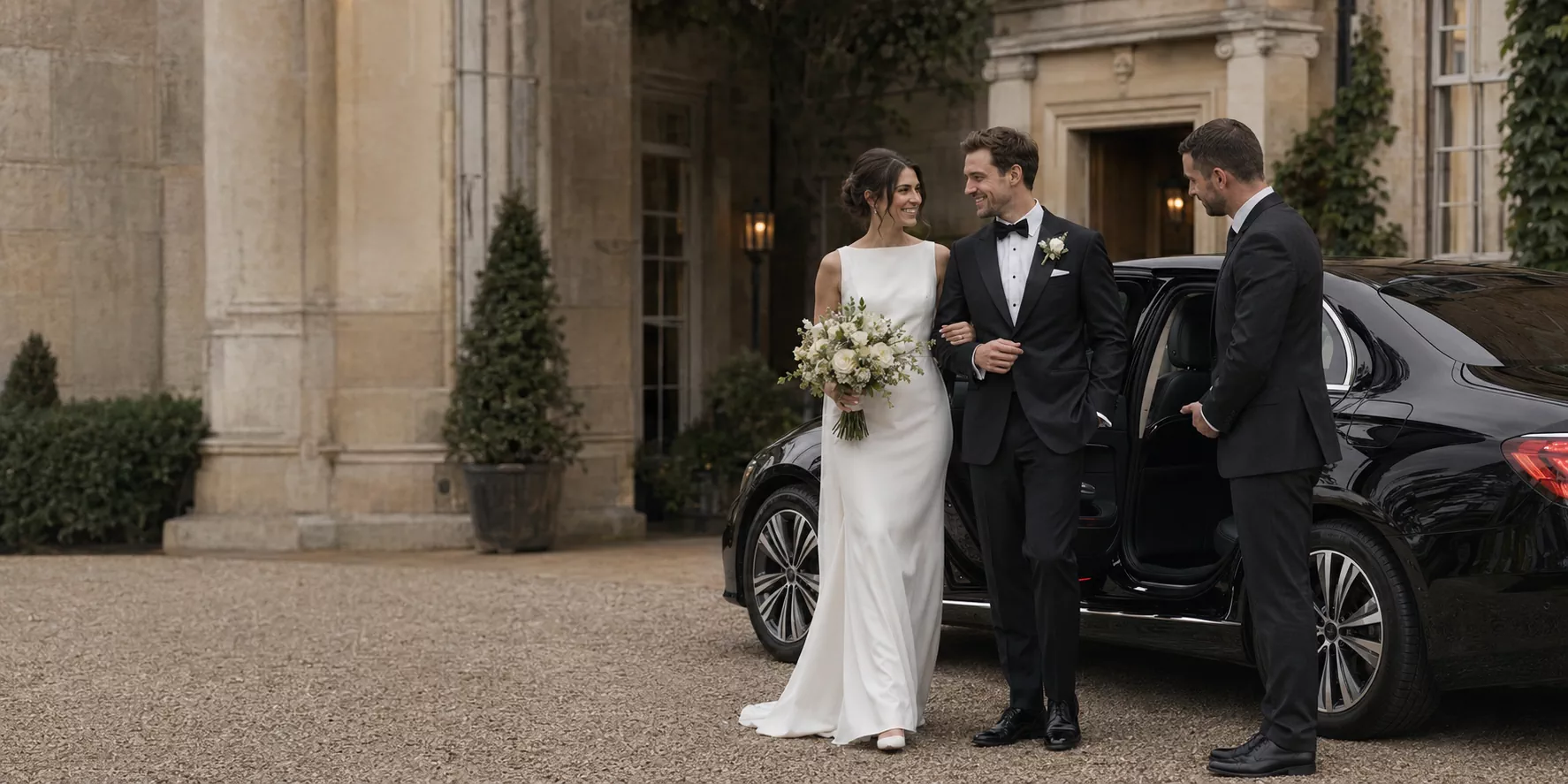 Luxury chauffeur vehicle prepared for wedding transport in the UK